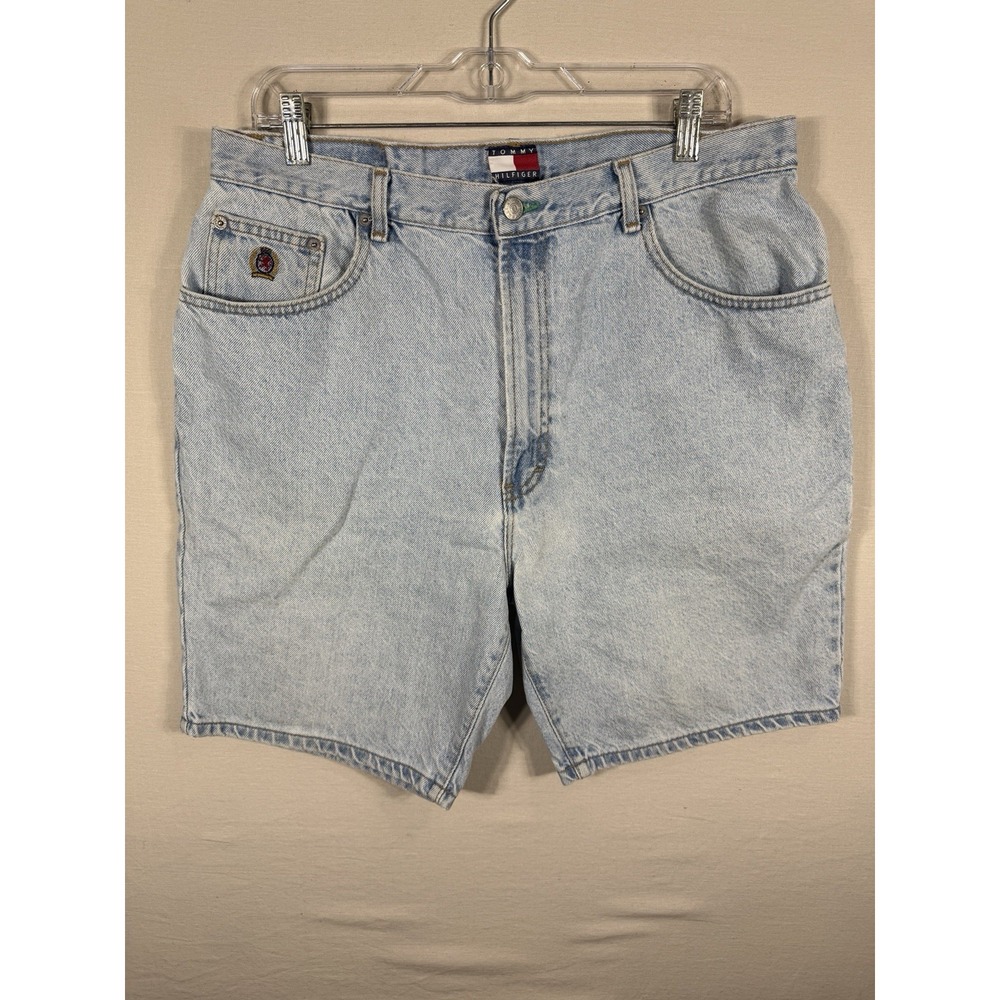 Vintage Tommy Hilfiger Denim Shorts Mens 36 Light Wash 90s Embroidered Logo USA